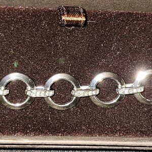 Fossil Glitz Charm Bracelet Silver Rhinestone OC Tanner New! Pretty